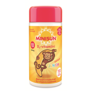 Minisun D-vitamiini Banaani Apina jr.10 mikrog 100 PURUTABL
