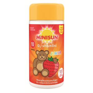 Minisun D-vitamiini Mansikka Nalle jr.10 mikrog 100 PURUTABL