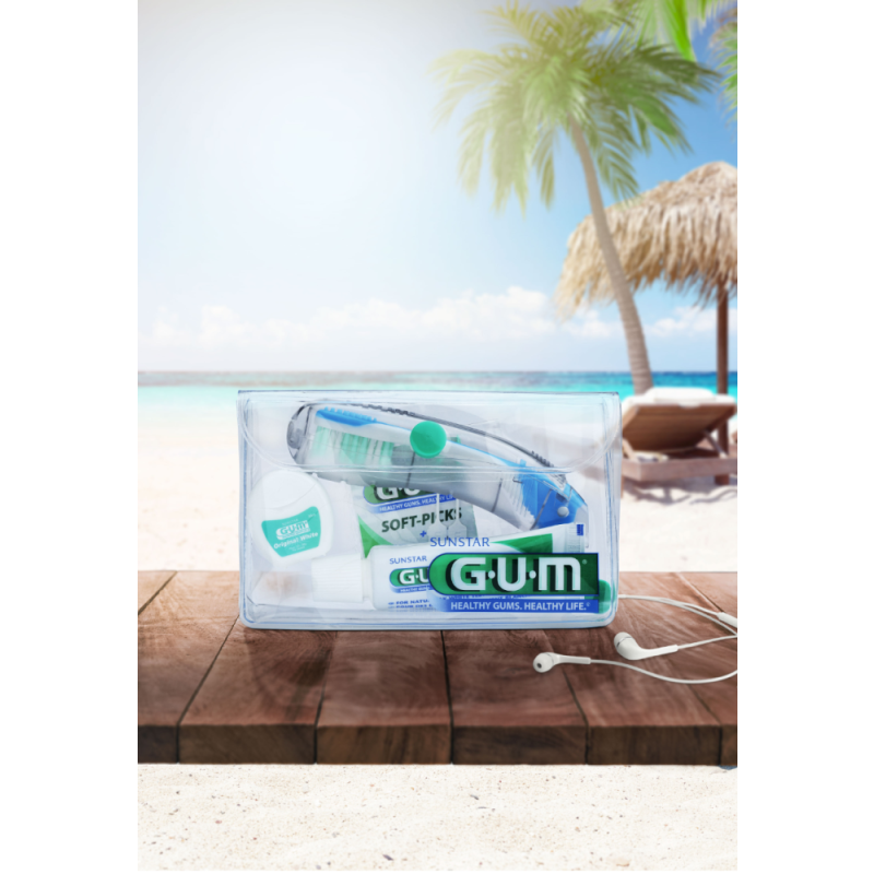 GUM ORIGINAL WHITE TRAVEL KIT HARJA,TAHNA,LANKA,SOFT PICKS 1 KPL